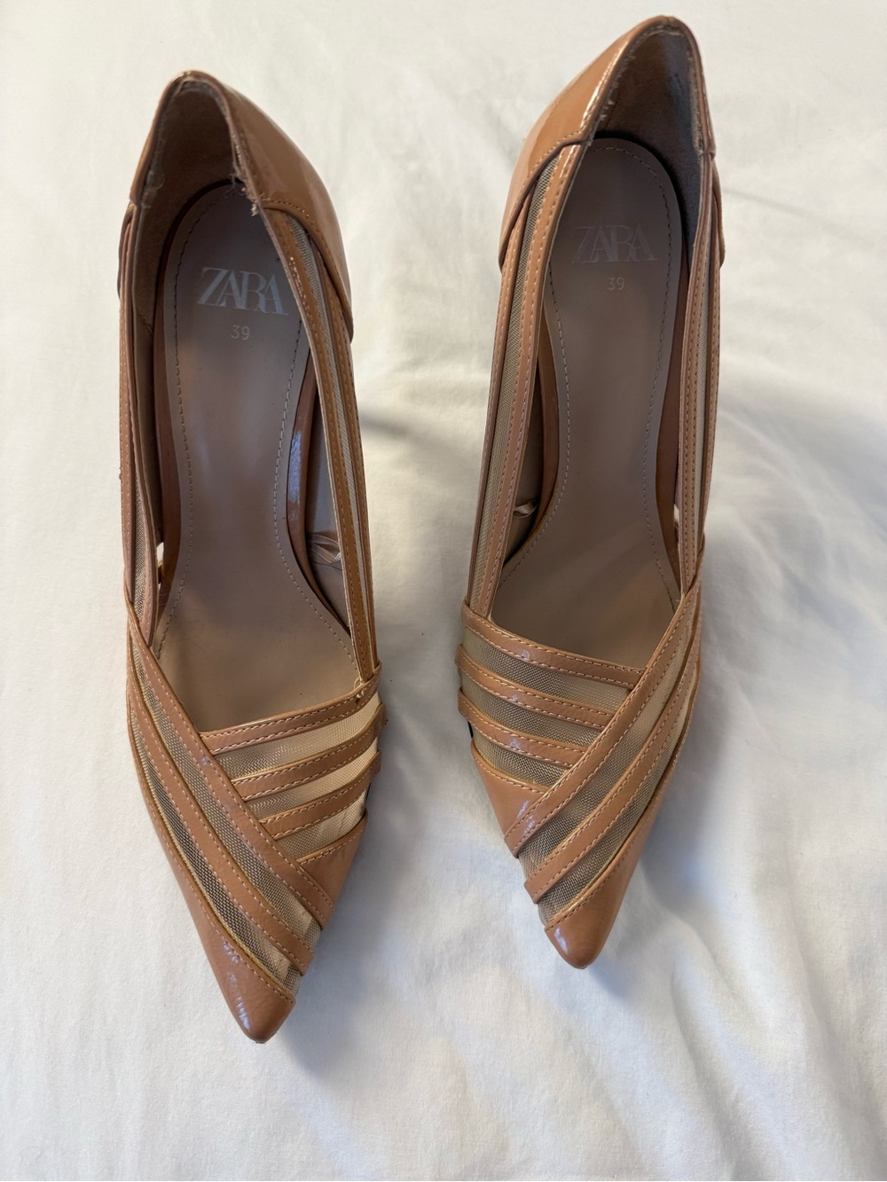 ZARA Brown Strappy Pointed-Toe Leather Pumps